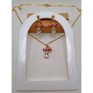 Pink And Gold Angel Necklace And Earrings Set